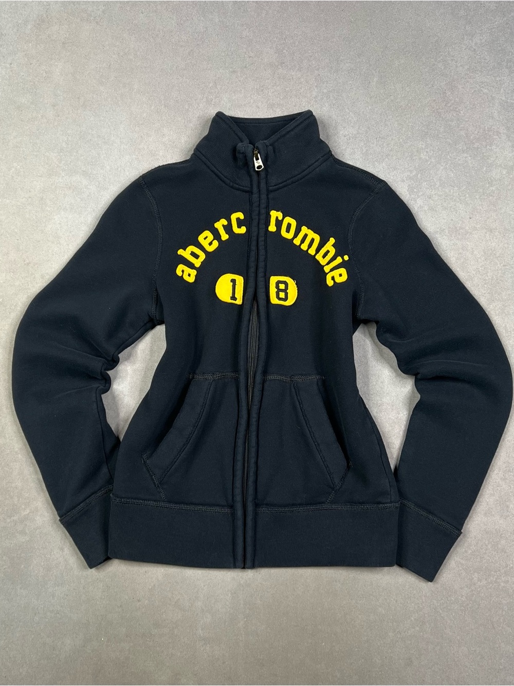 Abercrombie & Fitch Navy Full-Zip Puffer Jacket with Yellow Logo